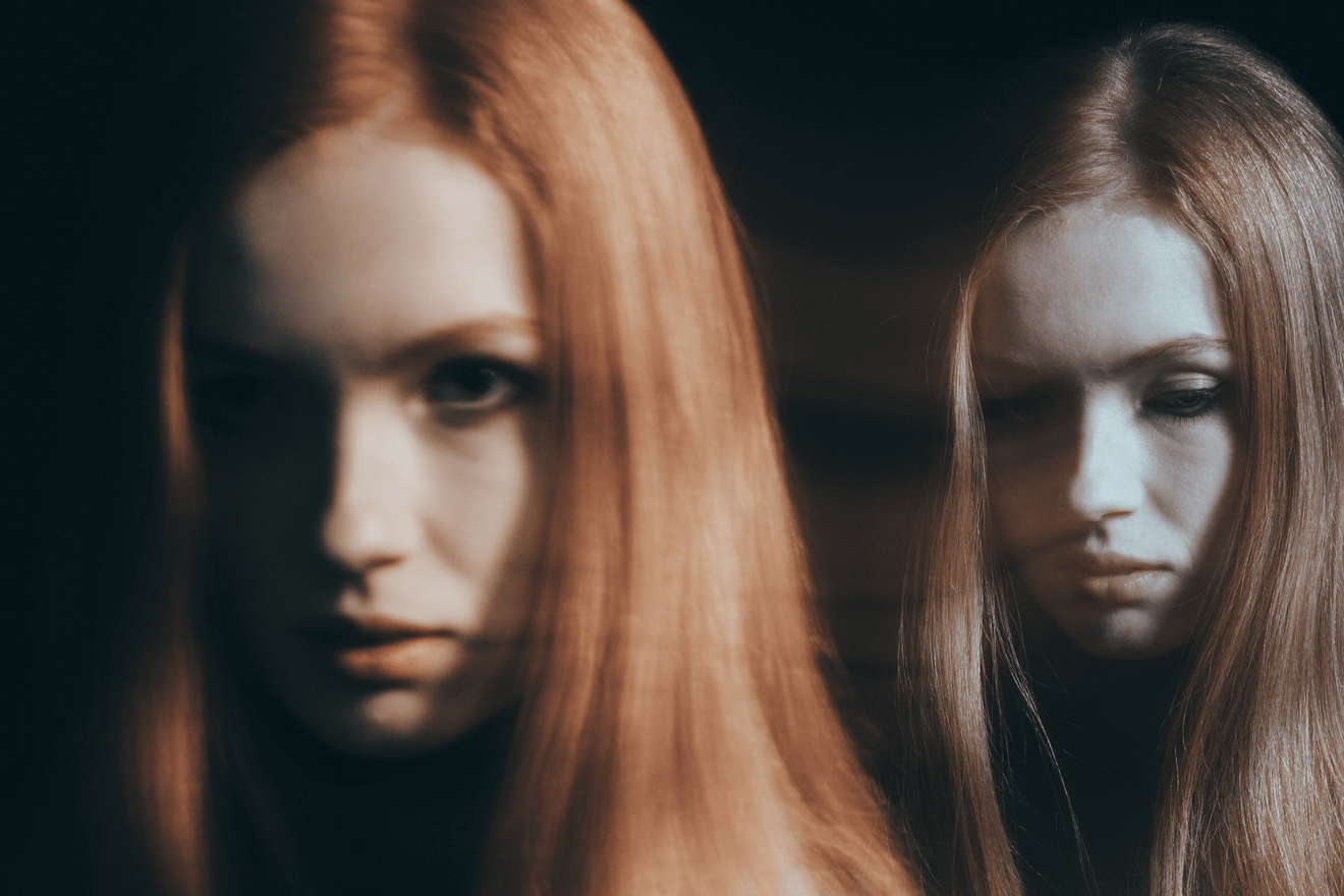 mentally ill young woman double exposure