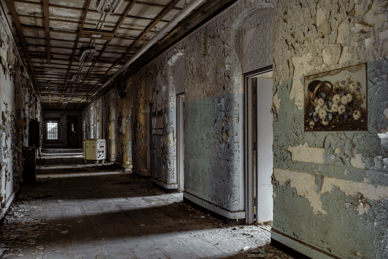 abandoned asylum hallway
